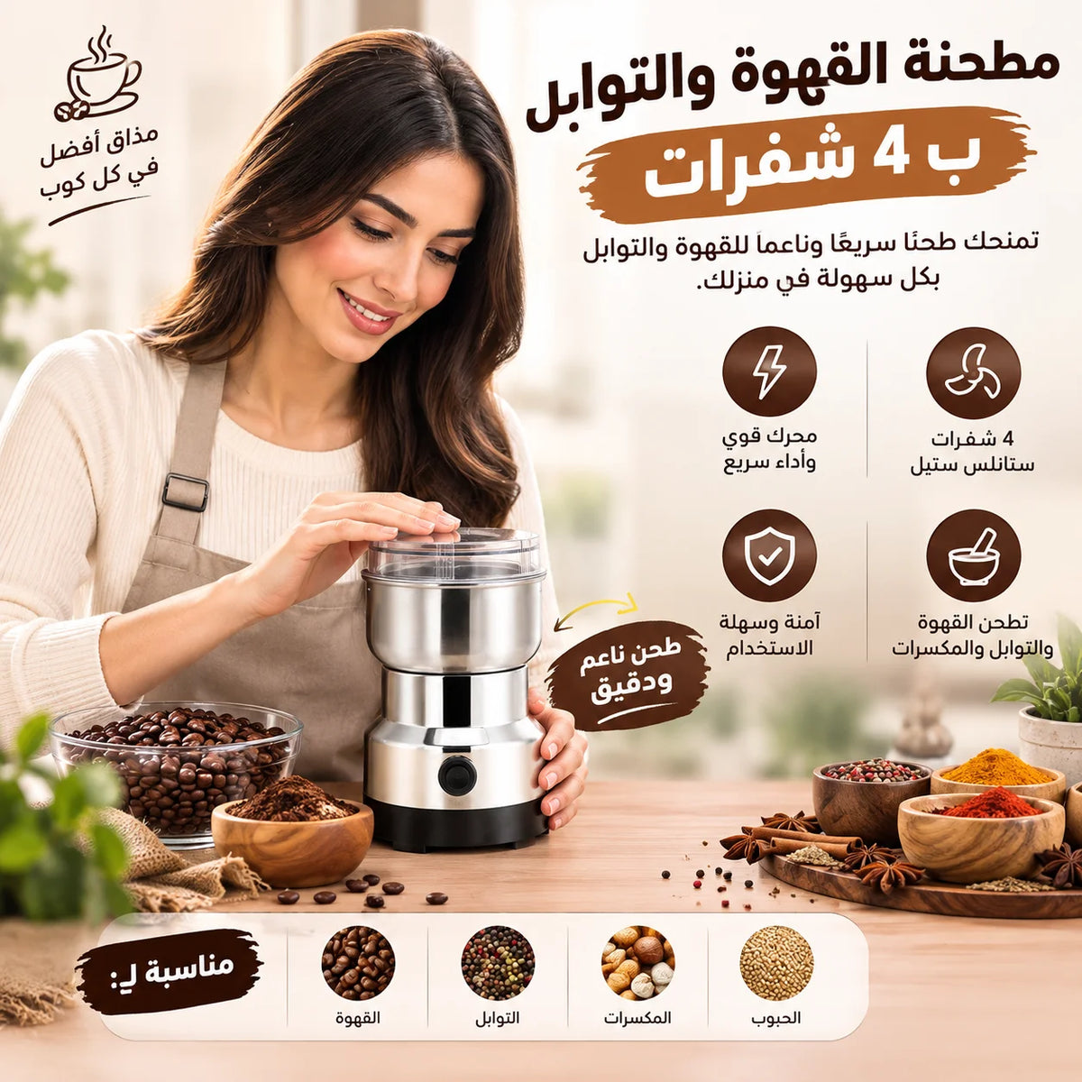طحانة كهربائية للقهوة والتوابل ب 4 شفرات
